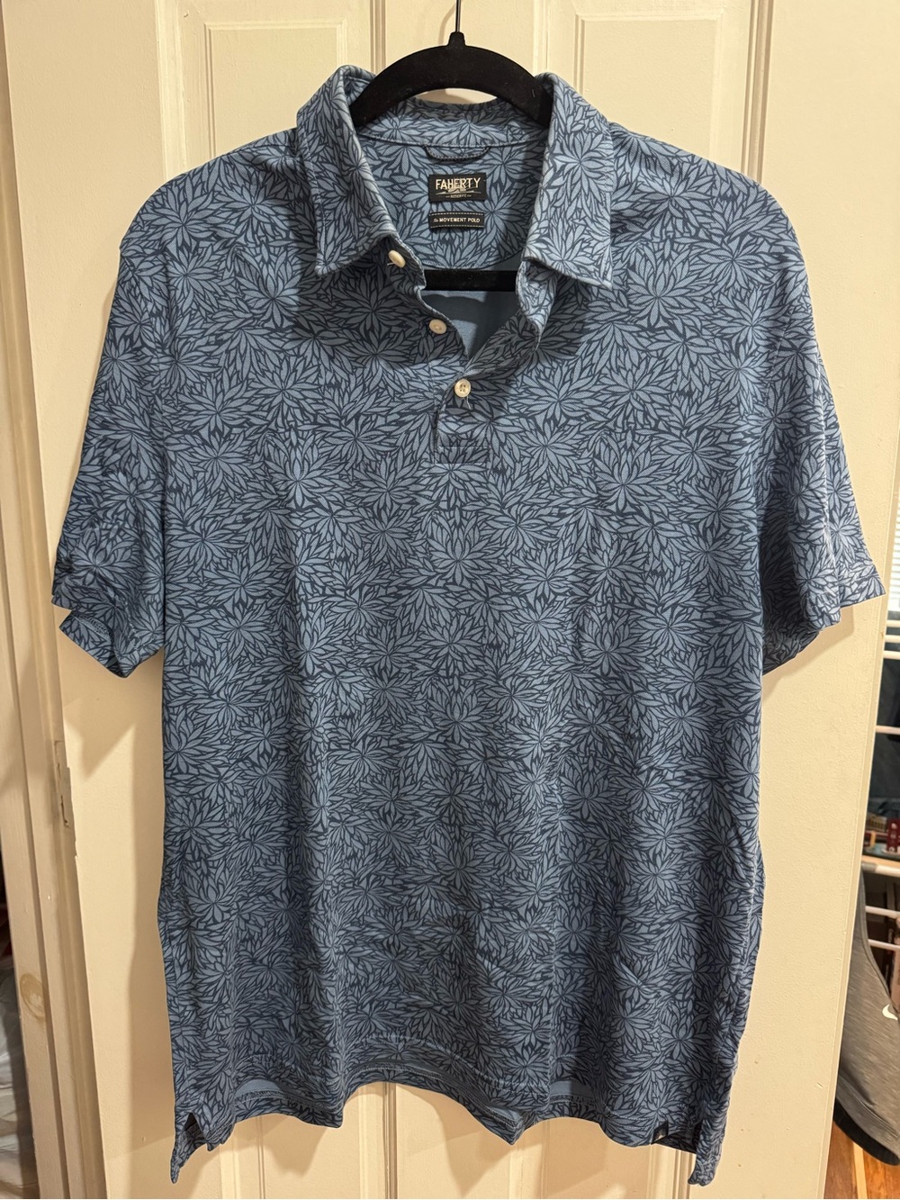 Faherty Blue Floral-Print Short Sleeve Polo